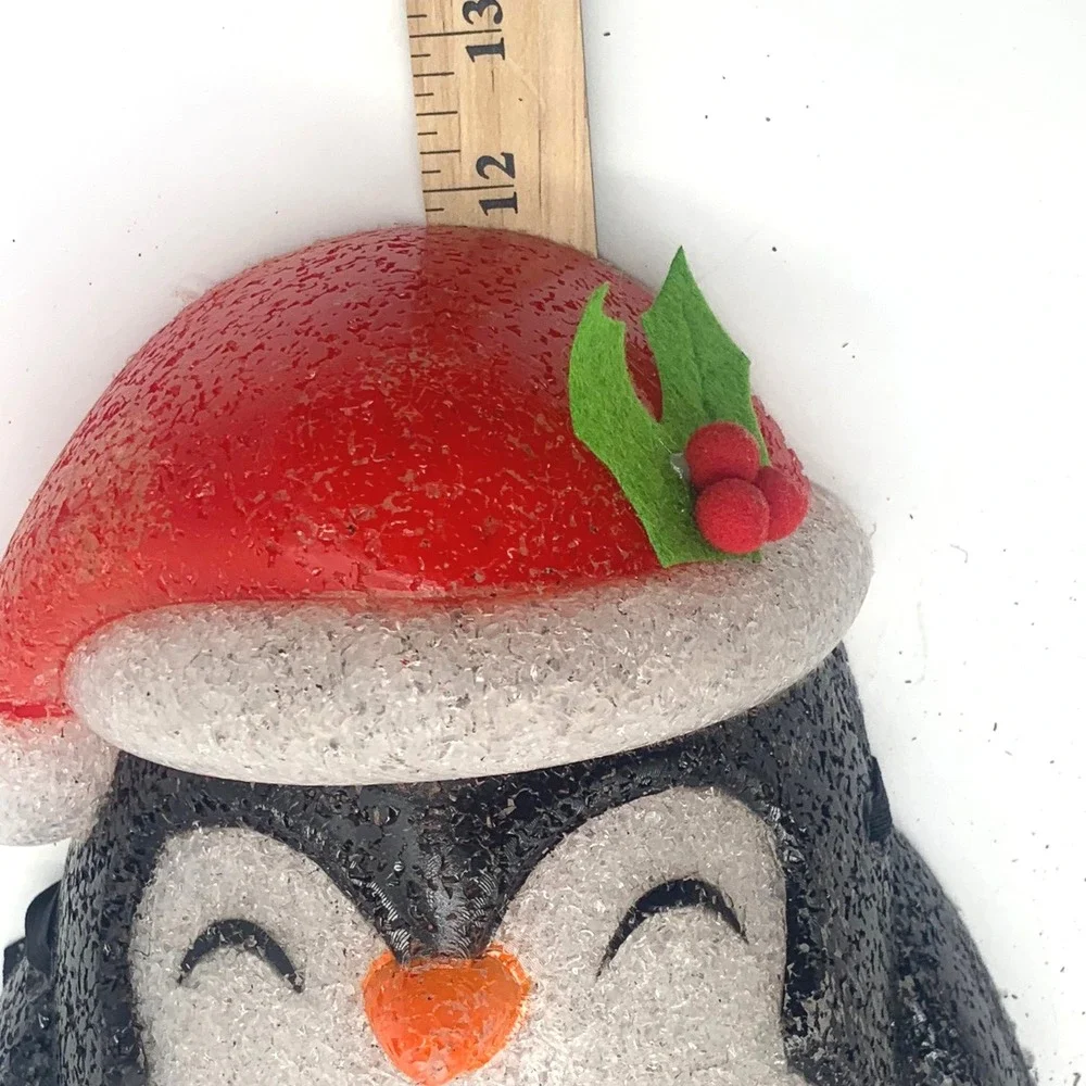 Vintage Melted Plastic Popcorn Penguin Christmas Decor Pair Matching 12in Retro